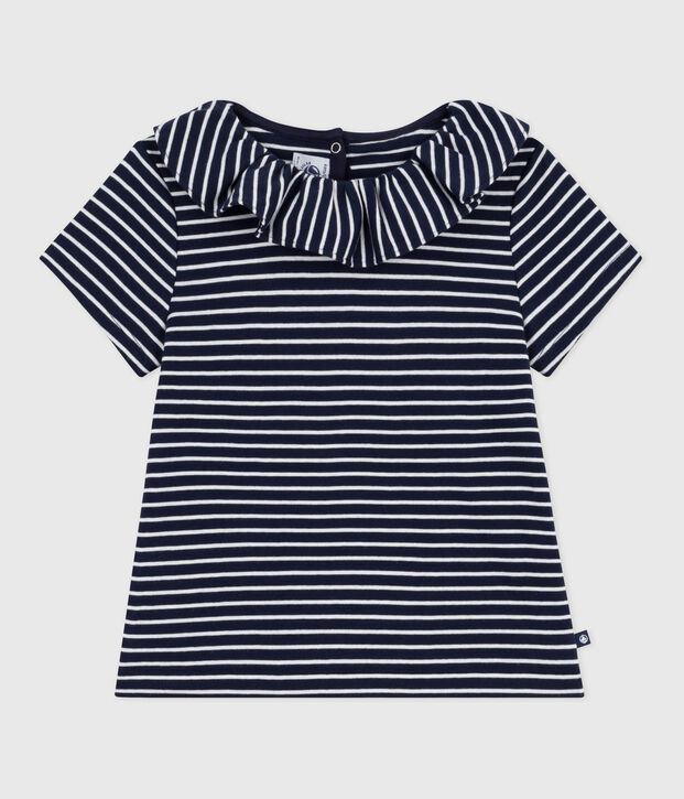 Tee-shirt enfant &agrave; manches courtes ray&eacute; bleu/blanc