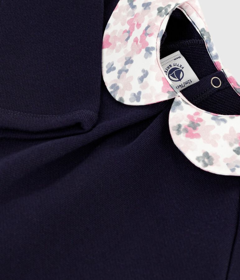 Sweatshirt b&eacute;b&eacute; en coton uni avec son col imprim&eacute; bleu