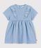 Robe b&eacute;b&eacute; manches courtes en chambray, brod&eacute;e de c&oelig;urs bleu