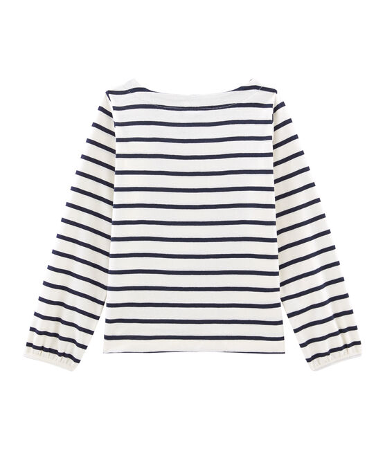 Tee shirt enfant fille beige COQUILLE/bleu SMOKING