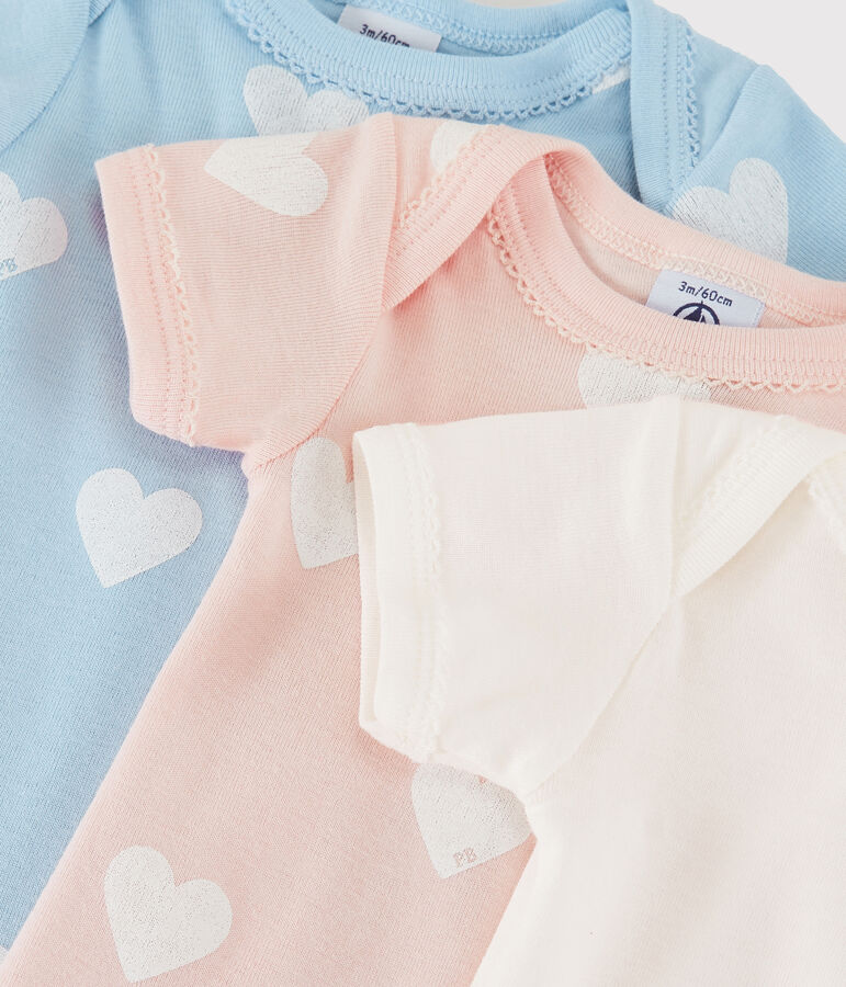 Lot de 3 bodies manches courtes pastel b&eacute;b&eacute; fille en coton biologique multicouleur