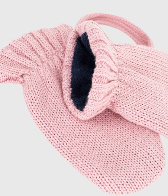Moufles bébé en tricot doublé en polaire rose CHARME