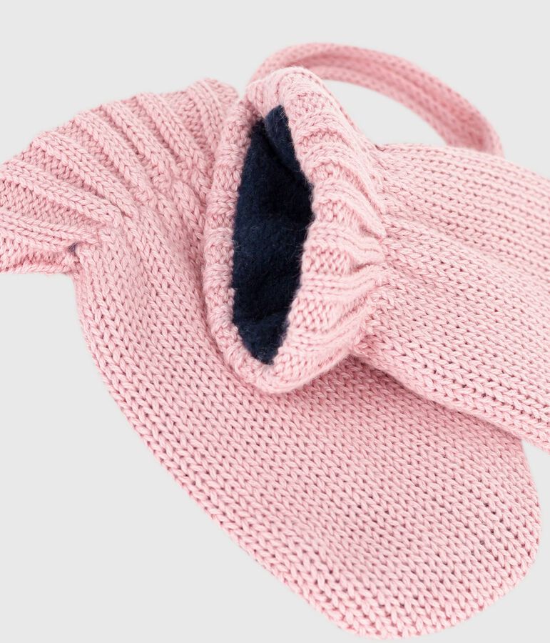 Moufles b&eacute;b&eacute; en tricot doubl&eacute; en polaire rose