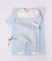 Combinaison b&eacute;b&eacute; en tricot laine et coton &agrave; rayures bleu/bleu