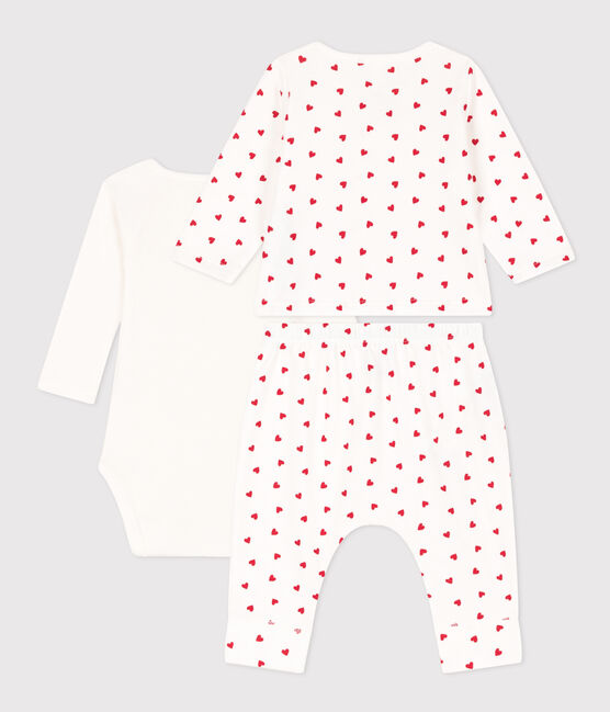 Ensemble en molleton imprimé petits cœurs bébé blanc MARSHMALLOW/rouge TERKUIT