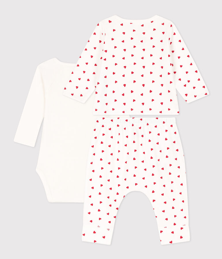 Ensemble en molleton imprim&eacute; petits c&oelig;urs b&eacute;b&eacute; blanc MARSHMALLOW/rouge TERKUIT