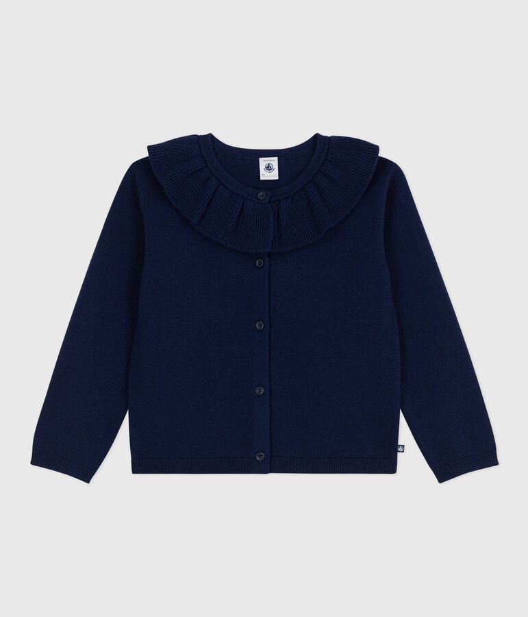 Cardigan enfant en laine et coton uni bleu SOIR