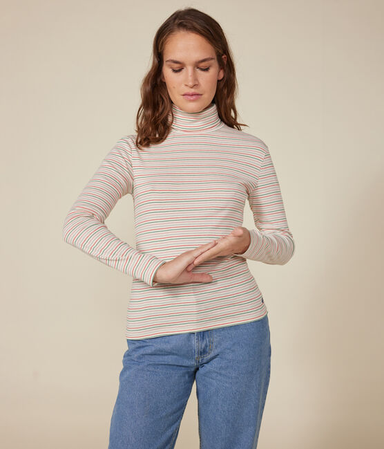 Tee-shirt l'Iconique Col roulé en coton femme blanc AVALANCHE/ MULTICO