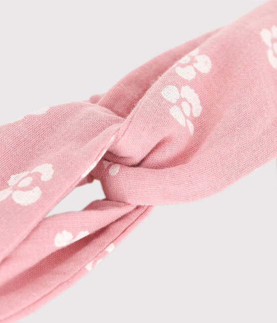 Bandeau bébé en gaze de coton imprimé fleurs rose CHARME/blanc MARSHMALLOW