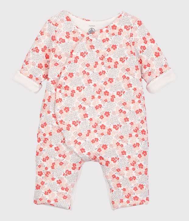 Combinaison longue fleurie b&eacute;b&eacute; en tubique matelass&eacute; en coton biologique blanc/multicouleur