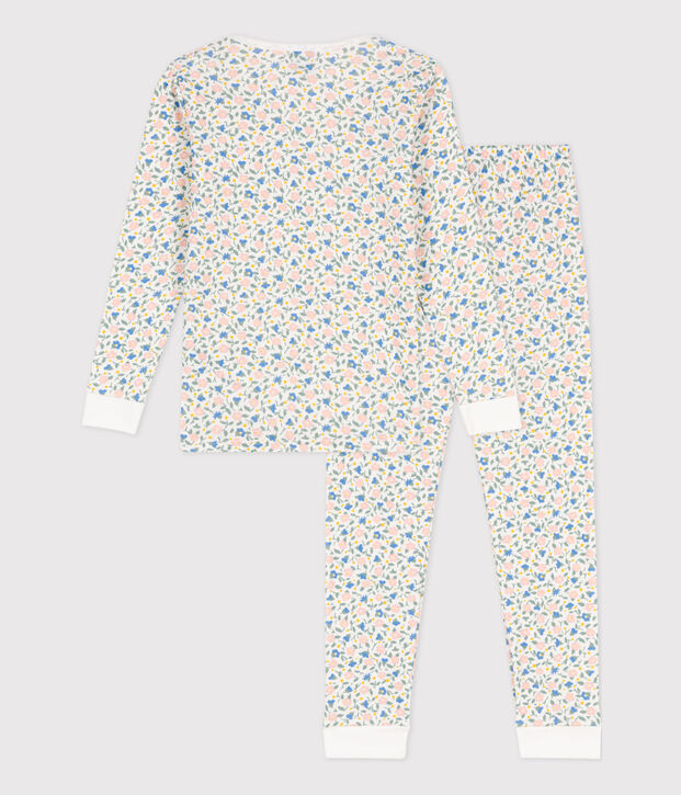 Pyjama ajust&eacute; en coton petite fille blanc/multicouleur