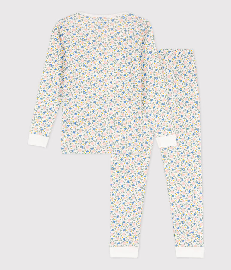 Pyjama ajust&eacute; en coton petite fille blanc MARSHMALLOW/blanc MULTICO