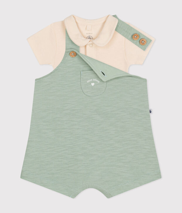 Ensemble salopette en jersey flamm&eacute; b&eacute;b&eacute; vert