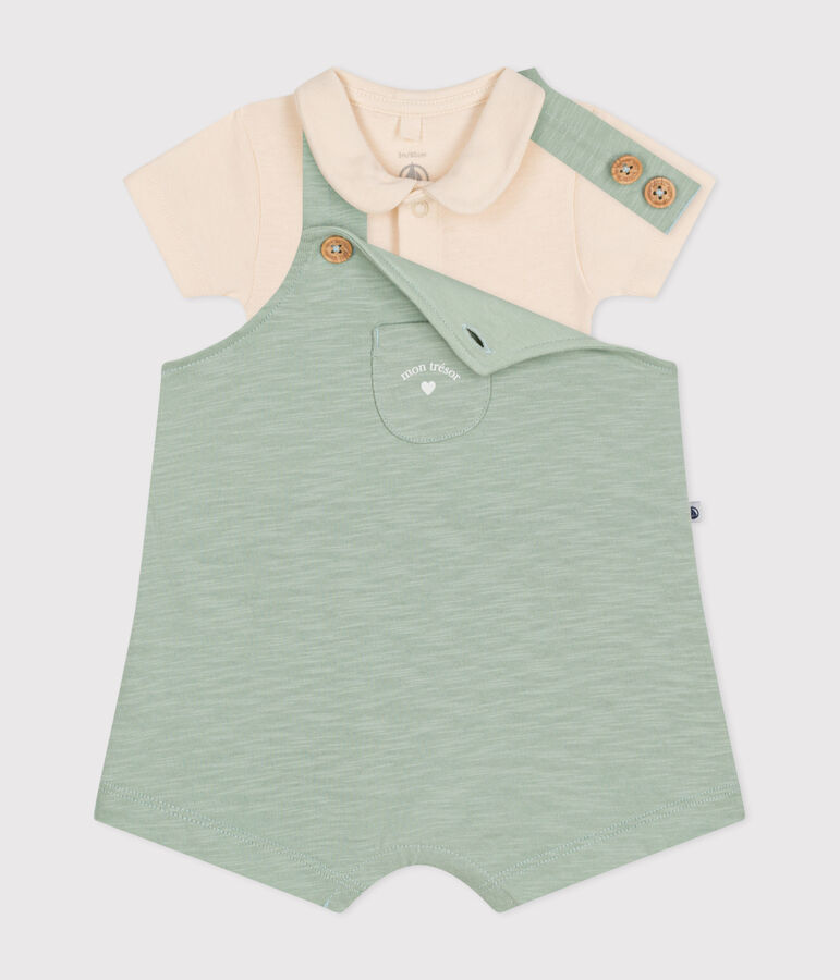 Ensemble salopette en jersey flamm&eacute; b&eacute;b&eacute; vert HERBIER