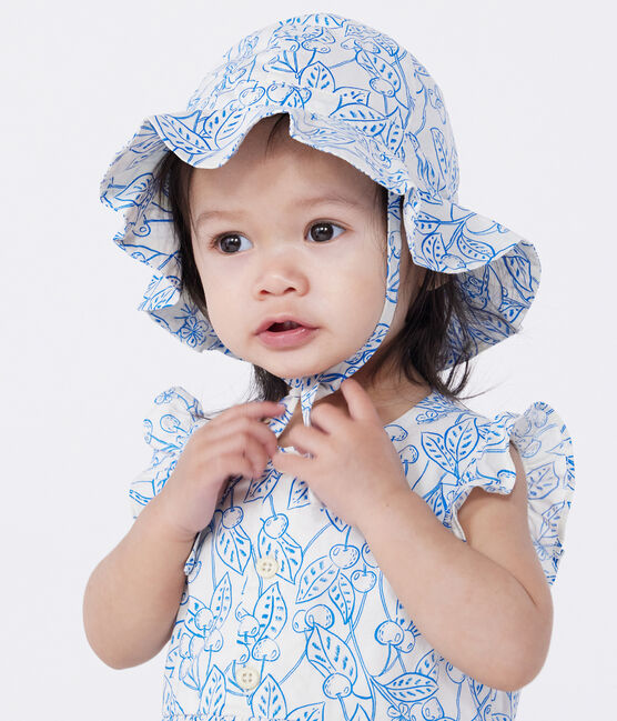 Capeline bébé fille en popeline imprimé bleu MARSHMALLOW/ PORCELANA