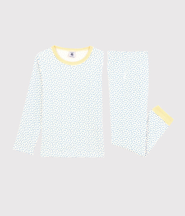 Pyjama &agrave; motifs en coton enfant blanc/bleu