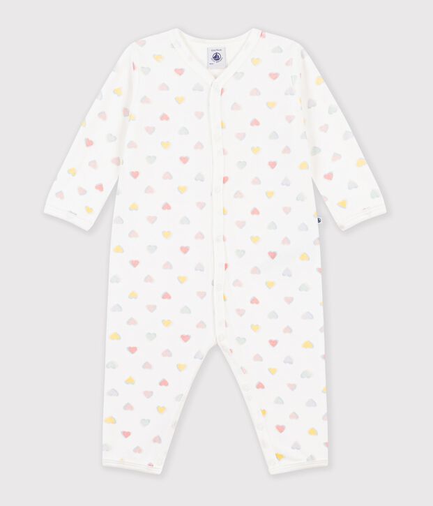 Pyjama b&eacute;b&eacute; en velours sans pieds imprim&eacute; c&oelig;urs blanc/multicouleur
