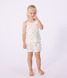 Pyjama short enfant en coton &agrave; bretelles imprim&eacute; c&oelig;urs