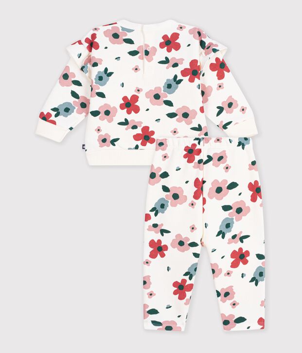 Ensemble sweatshirt et pantalon b&eacute;b&eacute; en coton imprim&eacute; &agrave; fleurs &eacute;cru/multicouleur