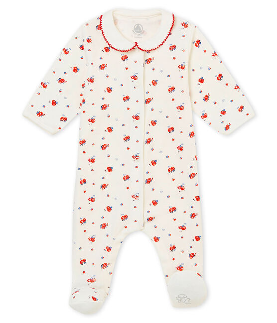 Dors bien bébé fille en côte 1x1 grattée imprimée blanc MARSHMALLOW/blanc MULTICO