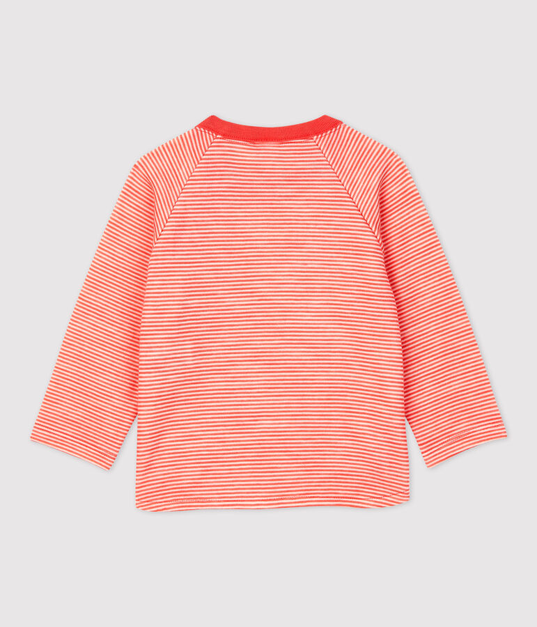 Tee-shirt en laine et coton b&eacute;b&eacute;. orange OURSIN/blanc MARSHMALLOW