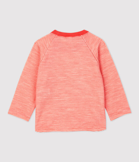 Tee-shirt en laine et coton bébé. orange OURSIN/blanc MARSHMALLOW
