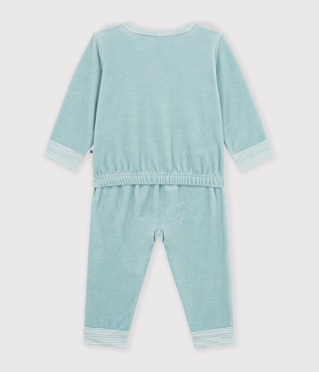 Pyjama b&eacute;b&eacute; en velours ouverture sans pression uni vert