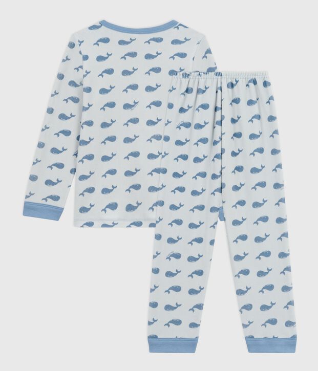 Pyjama enfant en velours imprim&eacute; baleines bleu/bleu