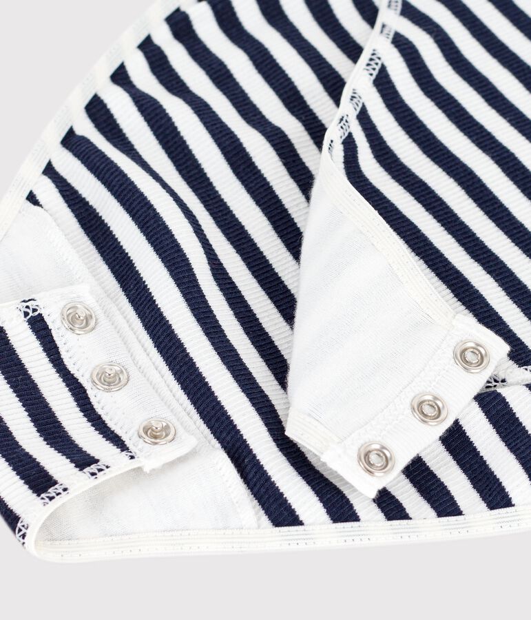 Body femme en coton manches courtes &agrave; rayures bleu/blanc
