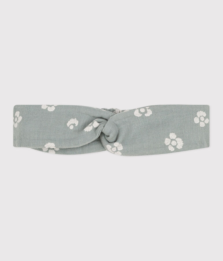 Bandeau b&eacute;b&eacute; en gaze de coton imprim&eacute; fleurs bleu PAUL/blanc MARSHMALLOW