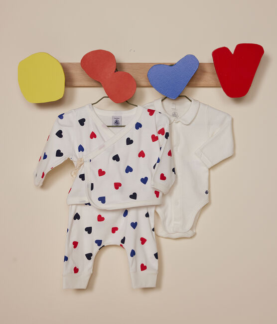 Ensemble 3 pièces en coton bébé blanc MARSHMALLOW/blanc MULTICO