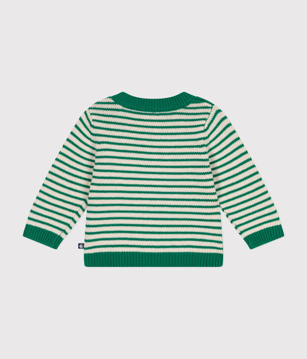 Pull en tricot de laine et coton b&eacute;b&eacute; vert/&eacute;cru