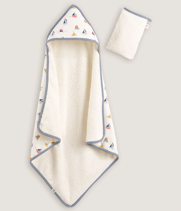 Carr&eacute; de bain et gant b&eacute;b&eacute; imprim&eacute; marin blanc/bleu/multicouleur
