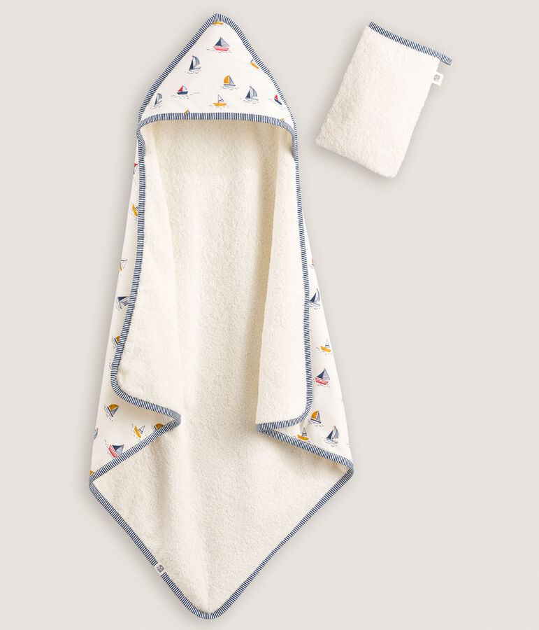 Carr&eacute; de bain et gant b&eacute;b&eacute; imprim&eacute; marin blanc/bleu/multicouleur