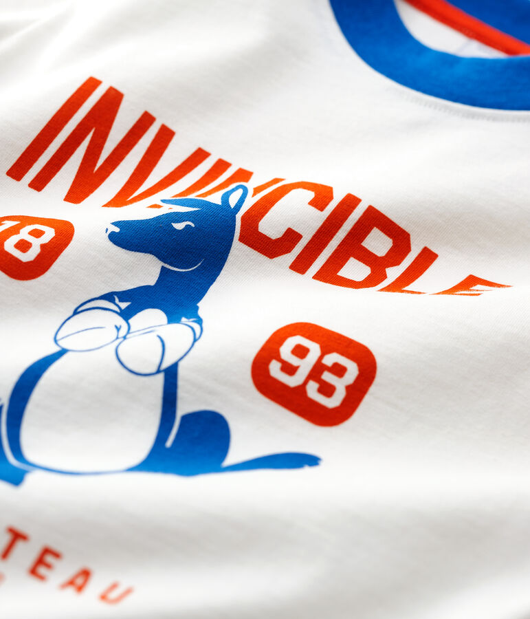 Tee-shirt manches longues en coton enfant gar&ccedil;on blanc MARSHMALLOW