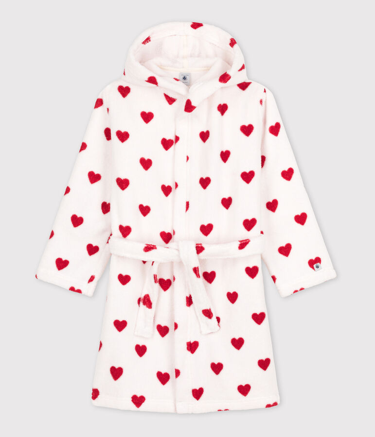 Peignoir c&oelig;ur en &eacute;ponge enfant blanc/rouge