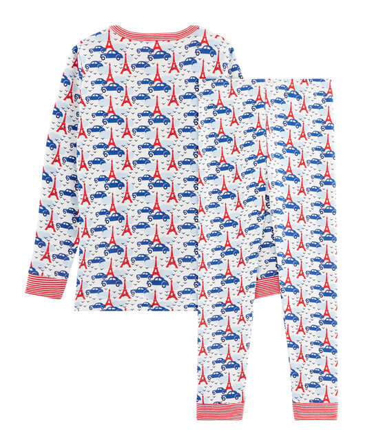 Pyjama petit garçon coupe très ajustée blanc MARSHMALLOW/blanc MULTICO