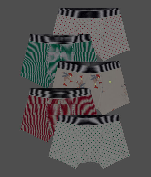 Lot de 5 boxers petit gar&ccedil;on en coton dont un phosphorescent multicouleur