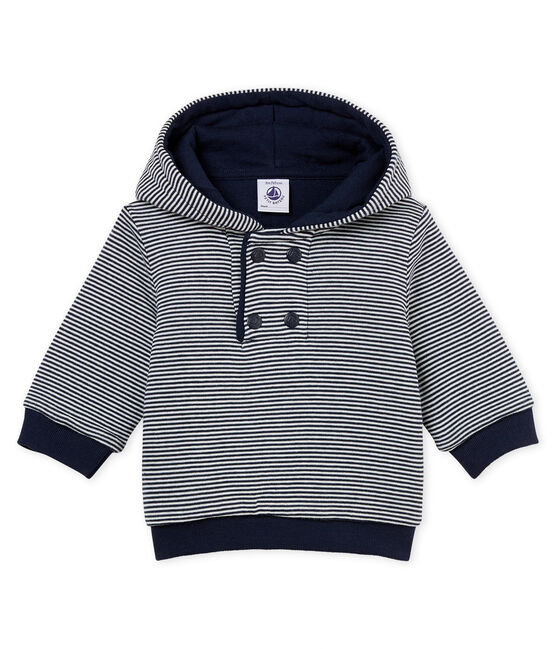 Sweatshirt à capuche ouatine bébé garçon rayé bleu SMOKING/blanc MARSHMALLOW