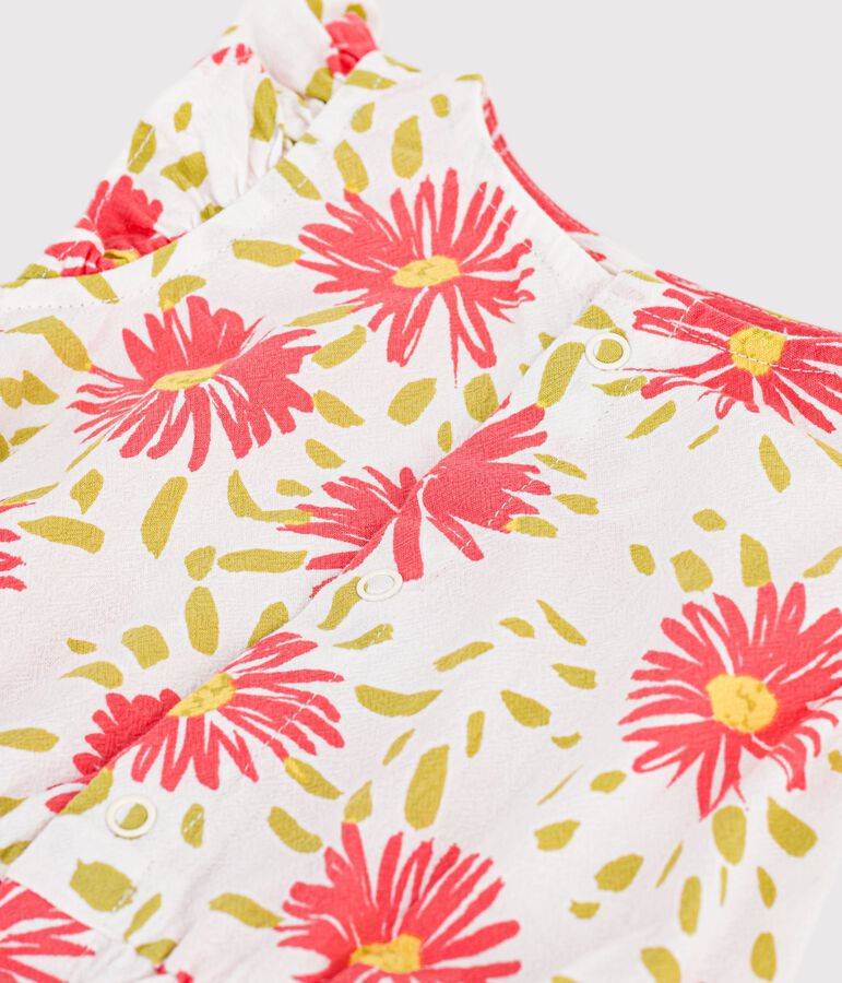 Combinaison courte b&eacute;b&eacute; en coton imprim&eacute;e fleurs blanc/multicouleur