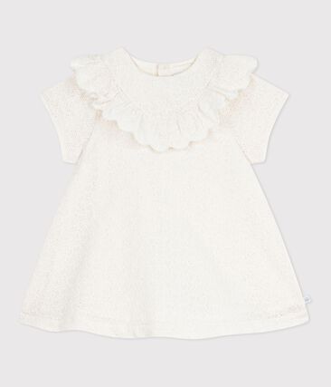 Robe bébé en broderie anglaise manches courtes, motifs cœurs