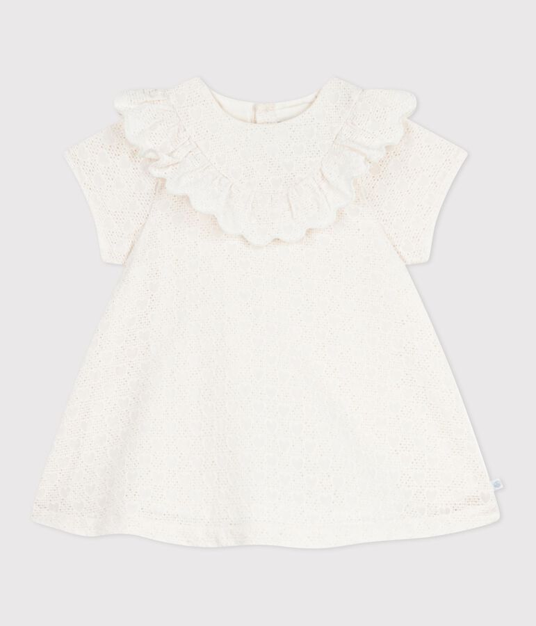 Robe b&eacute;b&eacute; en broderie anglaise manches courtes, motifs c&oelig;urs blanc MARSHMALLOW
