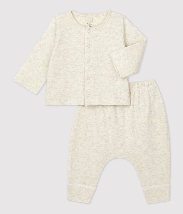 Ensemble 2 pi&egrave;ces uni en tubique bio b&eacute;b&eacute; beige chin&eacute;