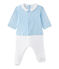 Combinaison guimpe bébé garçon bi-matière bleu TOUDOU/blanc ECUME