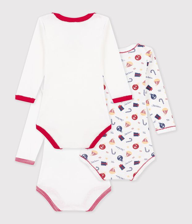 Lot de bodies manches longues en coton imprim&eacute; multicouleur