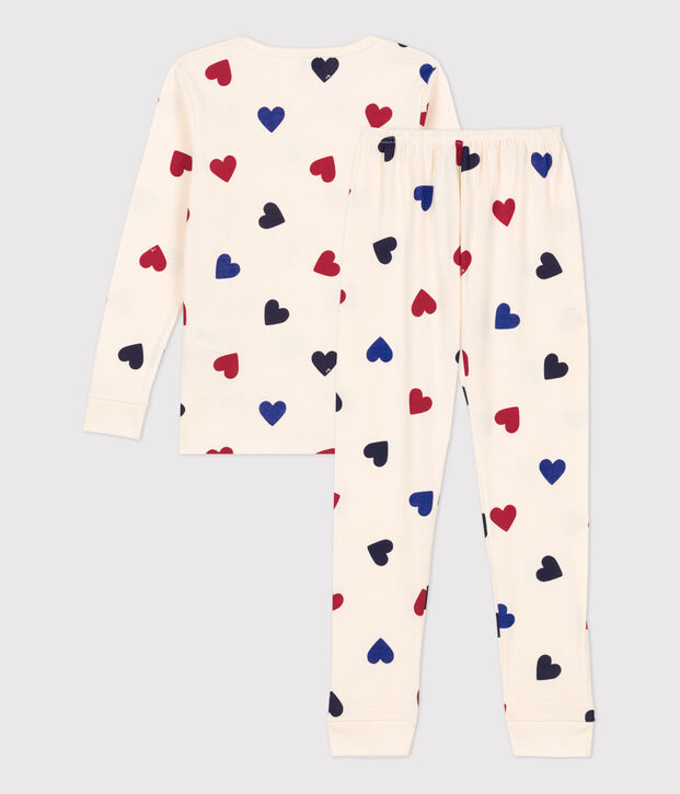Pyjama ajust&eacute; c&oelig;ur petite fille en coton &eacute;cru/multicouleur