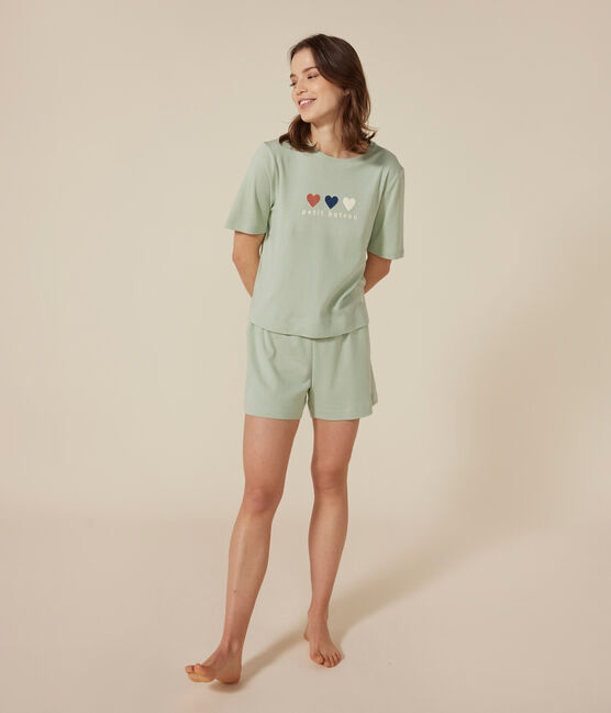 Pyjama short et tee-shirt en coton uni femme. vert HERBIER
