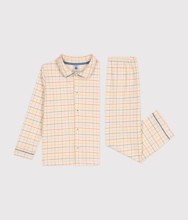 Pyjama en coton imprim&eacute; &agrave; carreaux enfant &eacute;cru/multicouleur