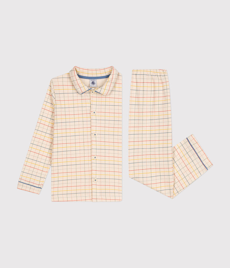 Pyjama en coton imprim&eacute; &agrave; carreaux enfant blanc AVALANCHE/ MULTICO