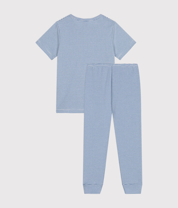 Pyjama en coton ray&eacute; enfant bleu/blanc